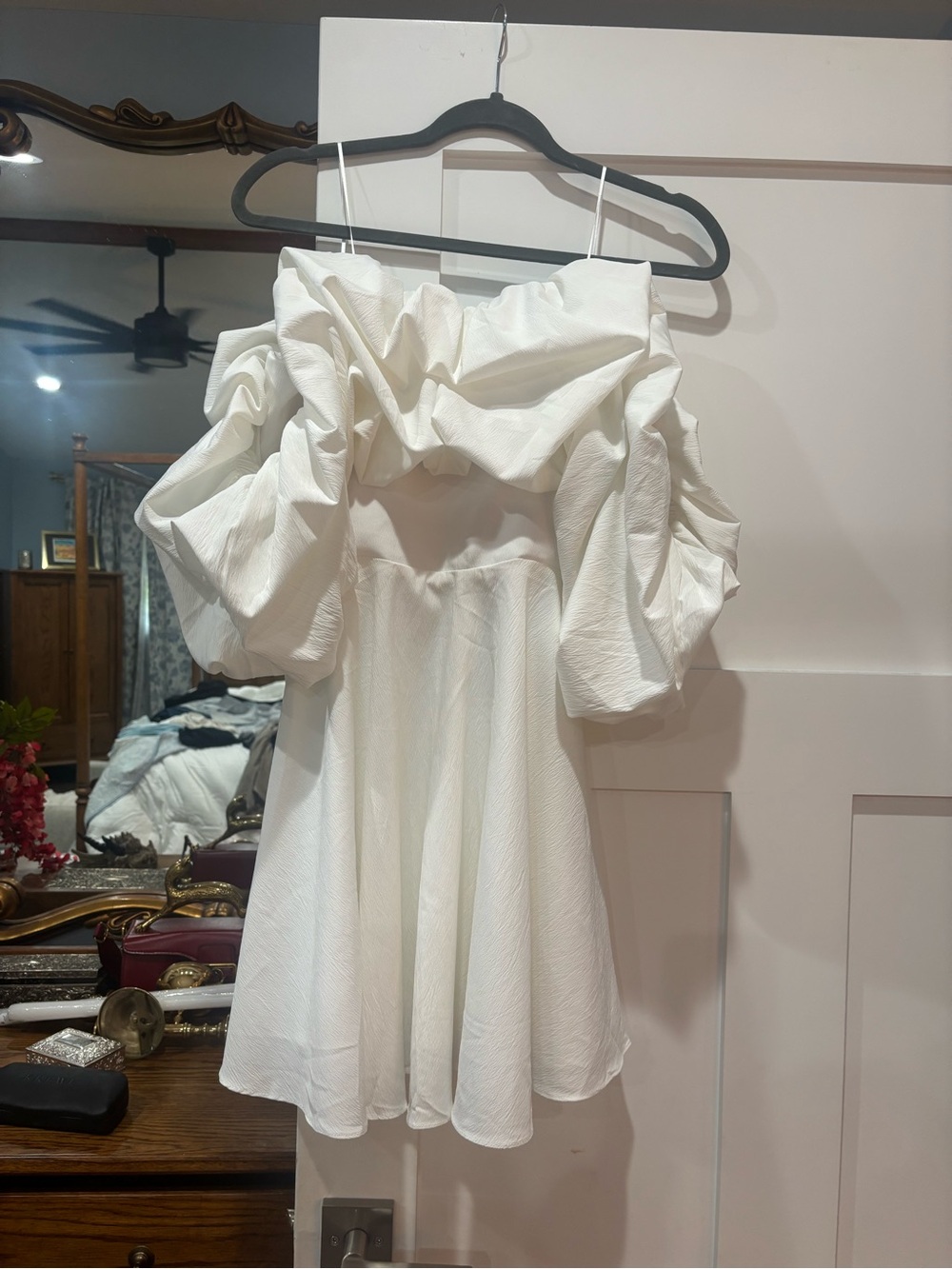 Selfie Leslie White Off-Shoulder Ruffle Mini Dress